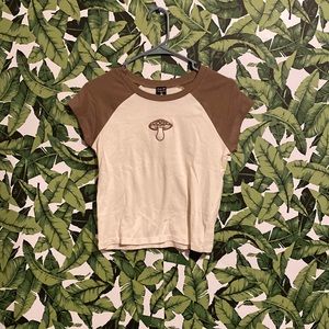 Brown and white mushroom crop top
